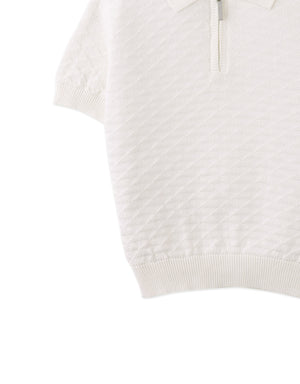Ludwig Triangle Jacquard Knit Polo with Half-Zip and Ribbed Cuffs style detail
