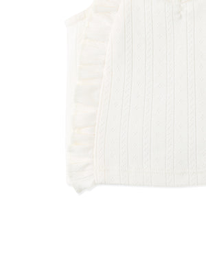 Baby Freyja Diamond Row Pointelle Jersey Knit with Ruffles & Rosette Details style detail