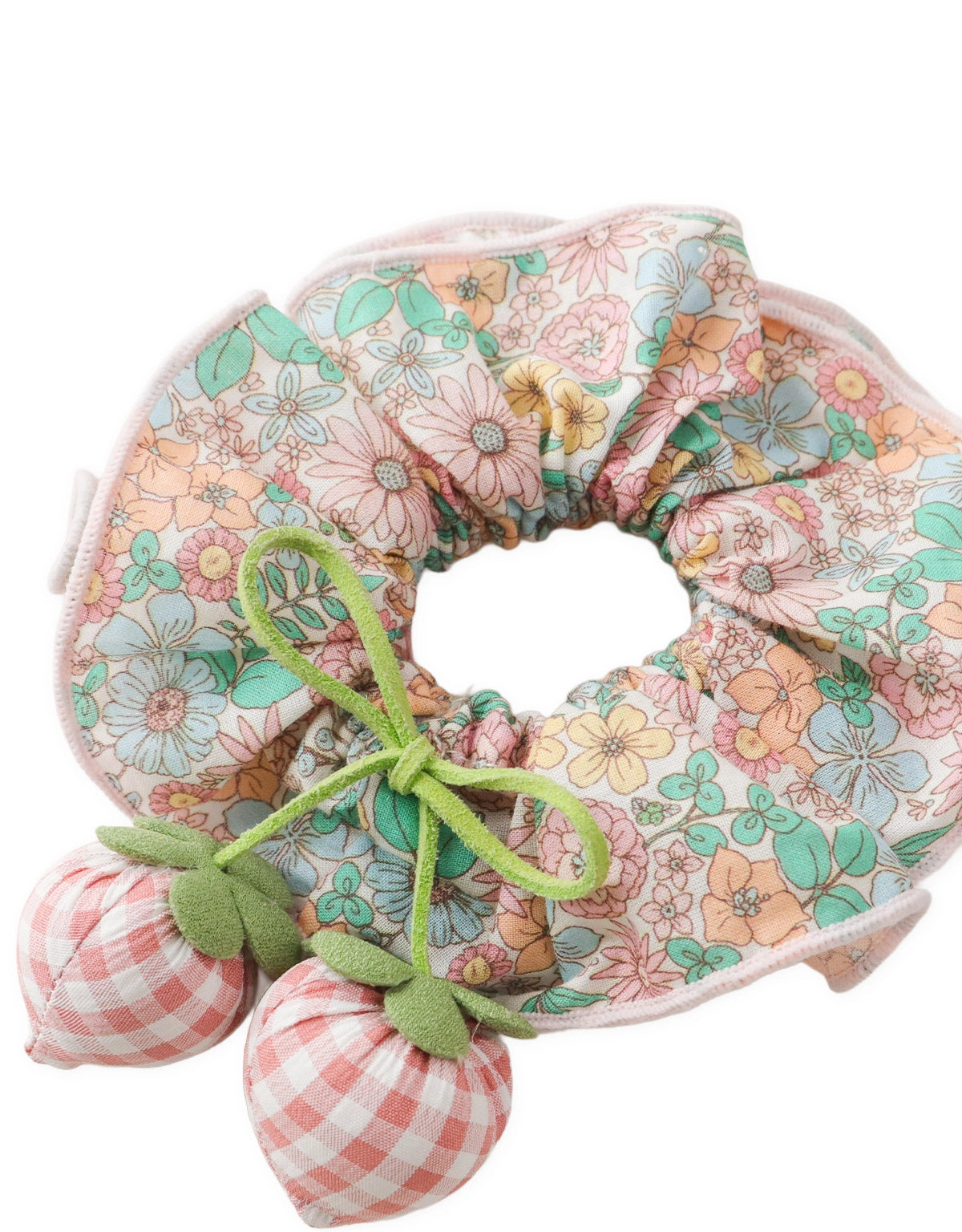 Zia Floral Scrunchie with Strawberry Appliqué