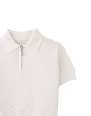 Ludwig Triangle Jacquard Knit Polo with Half-Zip and Ribbed Cuffs close-up detail