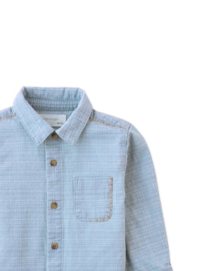 Baby Julius Washed Denim Shirt with Contrast Thread close-up detail
