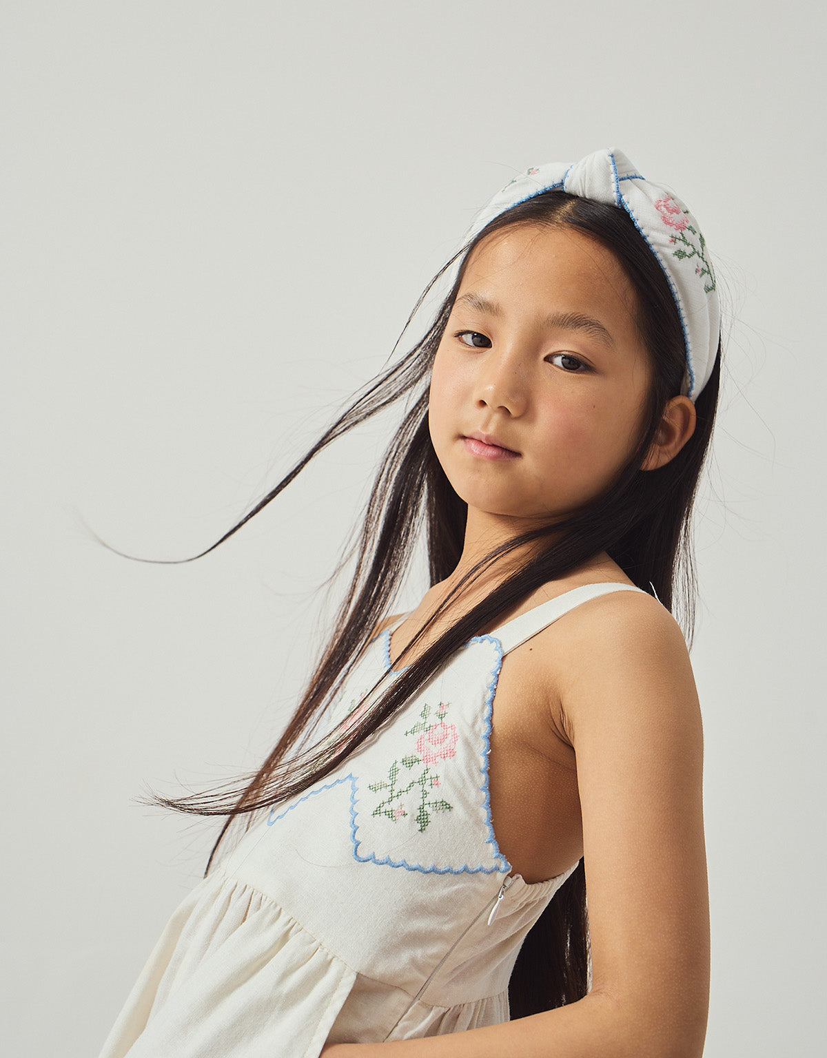 Primrose Crosstitch Embroidered Headband With Contrast Picoting product photo