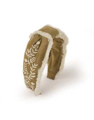 Corduroy Headband With Embroidery front view