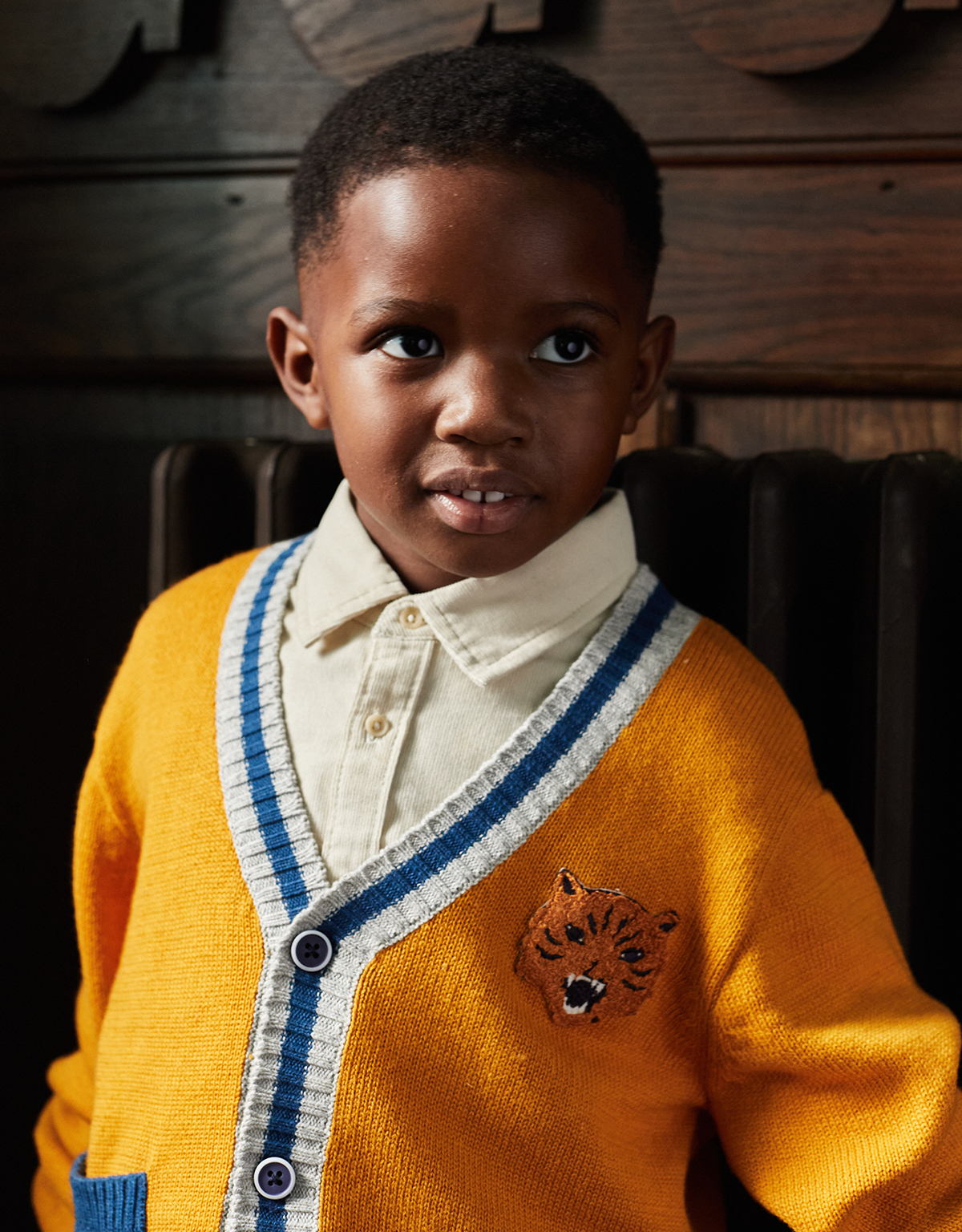 BOYS INTARSIA TIGER HEAD CARDIGAN