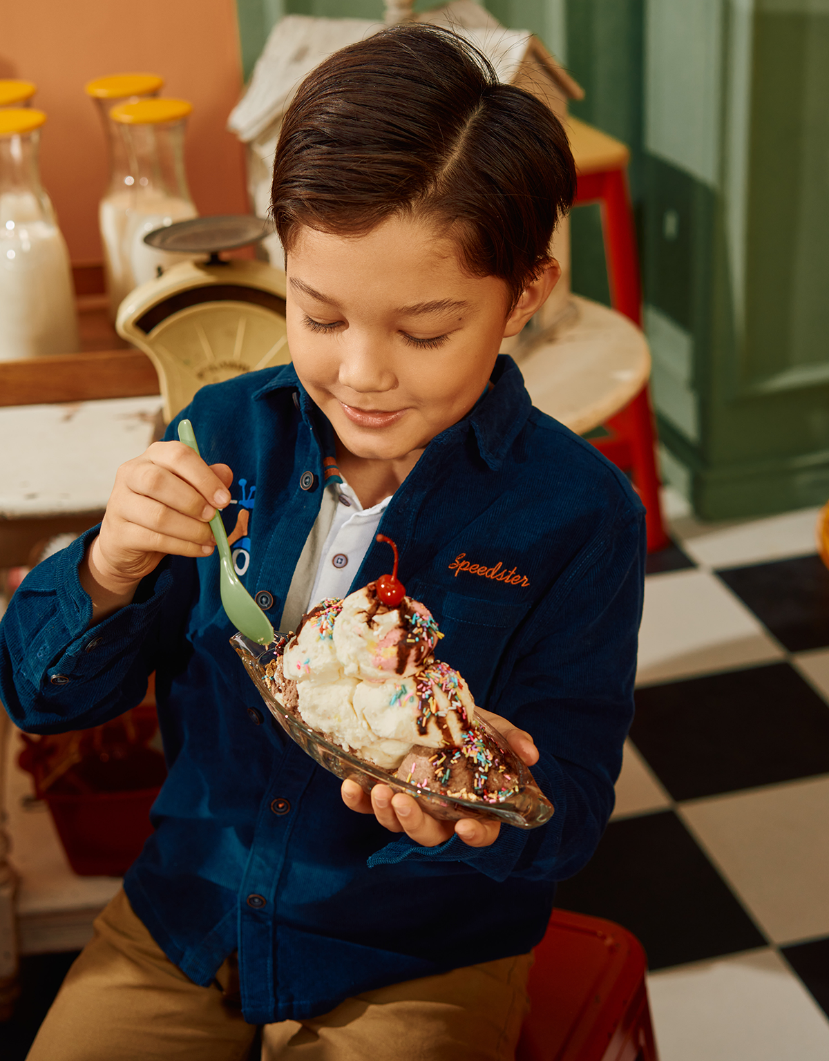 BOYS FLOCK PRINT CORDUROY OVERSHIRT