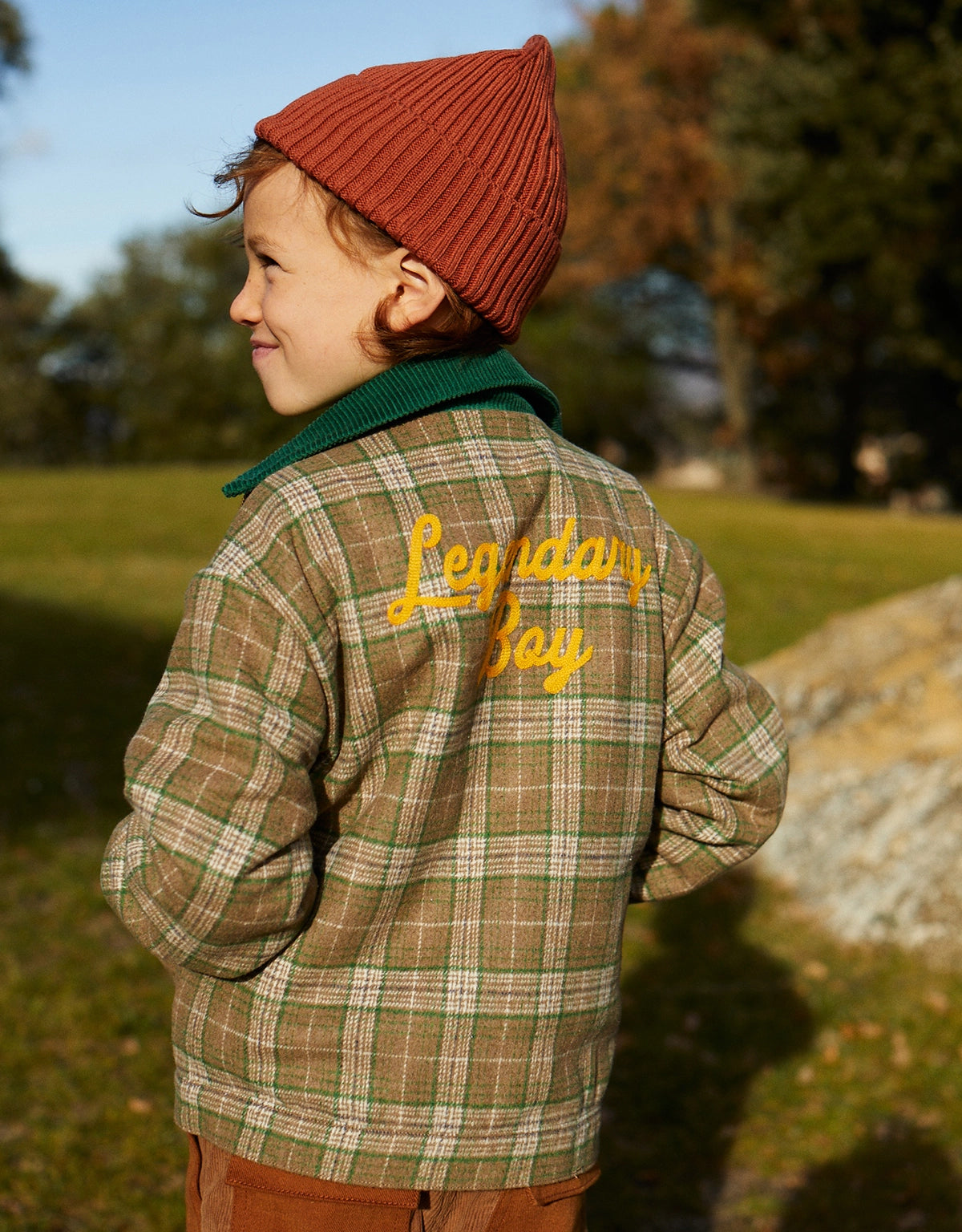 BOYS LEGENDARY BOY EMBROIDERED WOOL CHECKS JACKET WITH SHERPA COLLAR