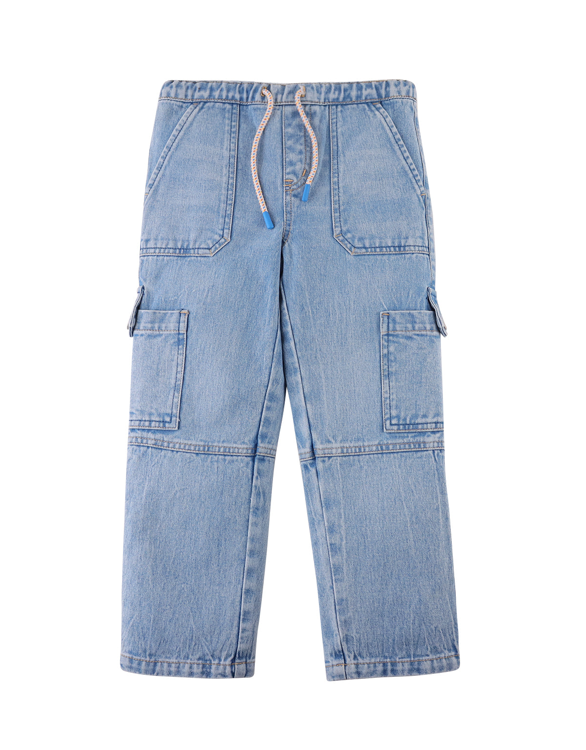 BOYS LOOSE STRAIGHT CARGO JEANS WITH FLAT HERRING BONE CORD