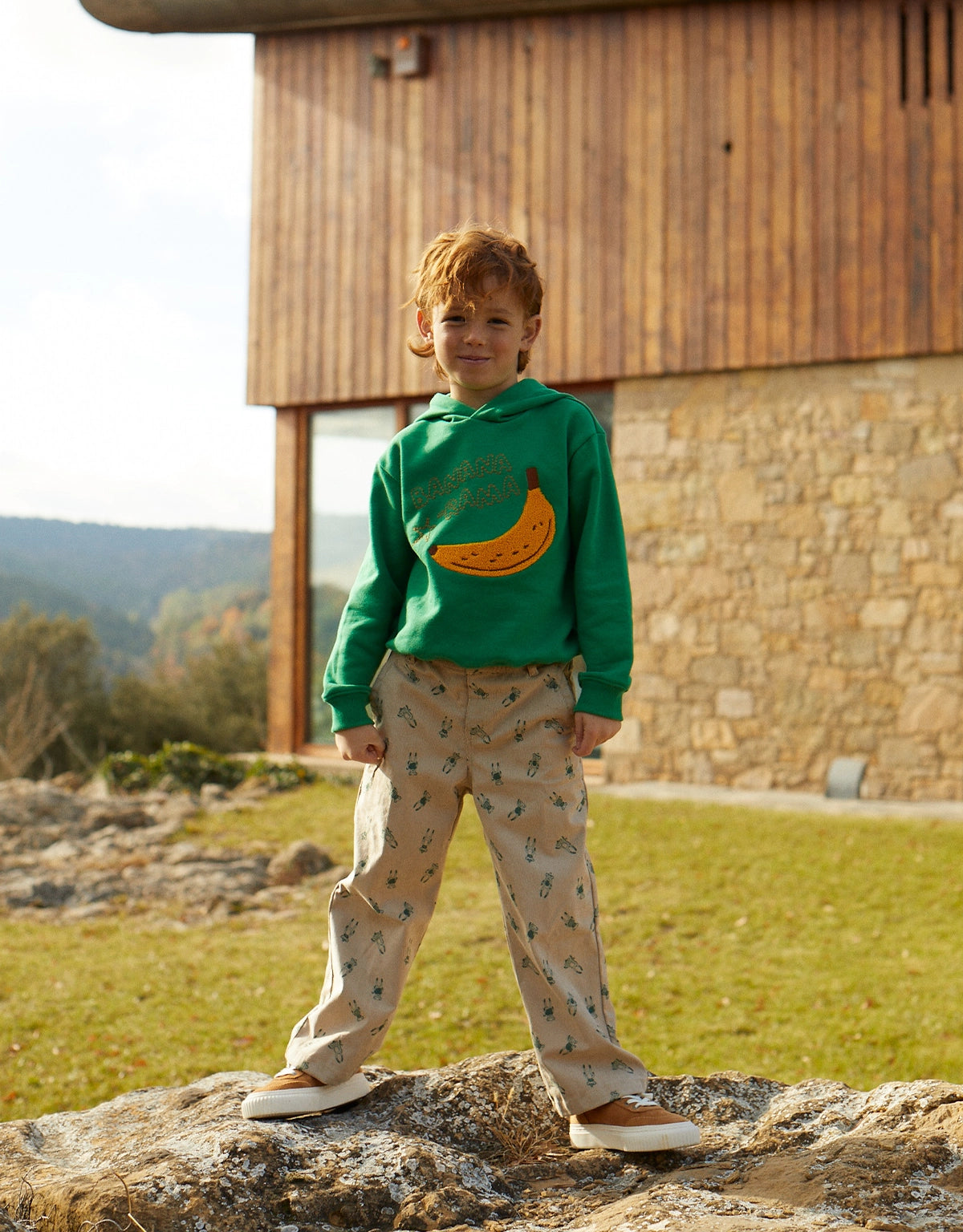 BOYS MONKEYS PRINT STRAIGHT CORD PANTS