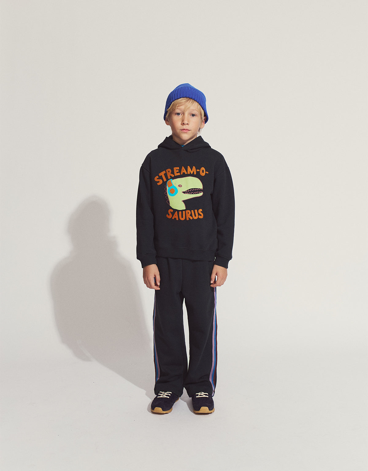 AIDAN HOODED SWEATSHIRT GRAY WITH DINO DJ PRINT AND FLOCKING DETAIL
