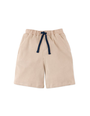 Close-up front detail of the Scottie Shorts with Welt Pockets, highlighting the waffle knit texture and welt pocket feature from the streetwear-inspired collection of Gingersnaps Philippines.
