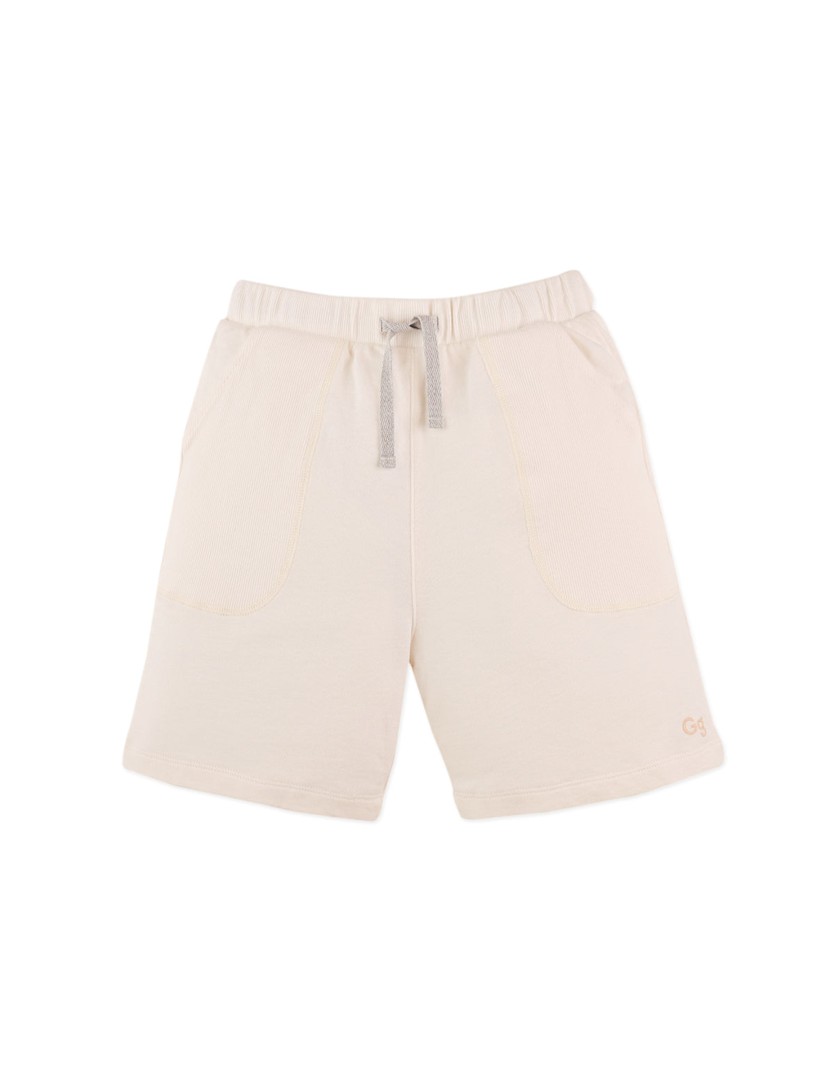 Full front photo of Miles Pull-On Shorts in off-white, showing the pull-on waistband and relaxed short-length silhouette, from the Holiday collection of Filipino kids fashion brand Gingersnaps Philippines.