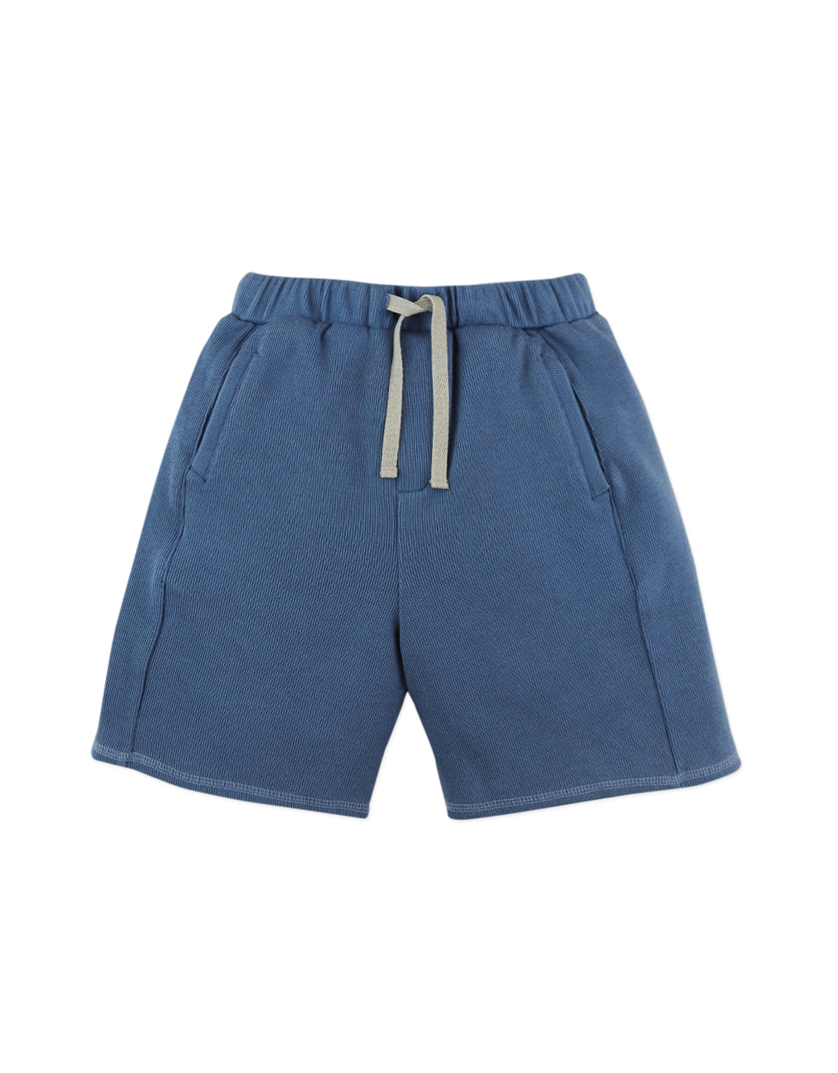 Full front photo of Eliot Shorts in blue with side pockets, showing the waistband, pocket placement, and short-length silhouette, from the Holiday collection of Filipino kids fashion brand Gingersnaps Philippines.