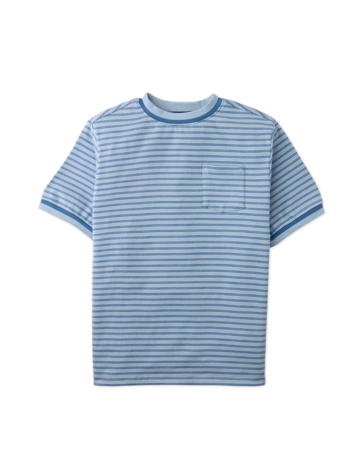 Full front catalog image of the DeMarcus Ribbed Jersey Stripe Tee worn by young boy model, striped ribbed jersey fabric for kids from the streetwear-inspired collection of Gingersnaps Philippines.