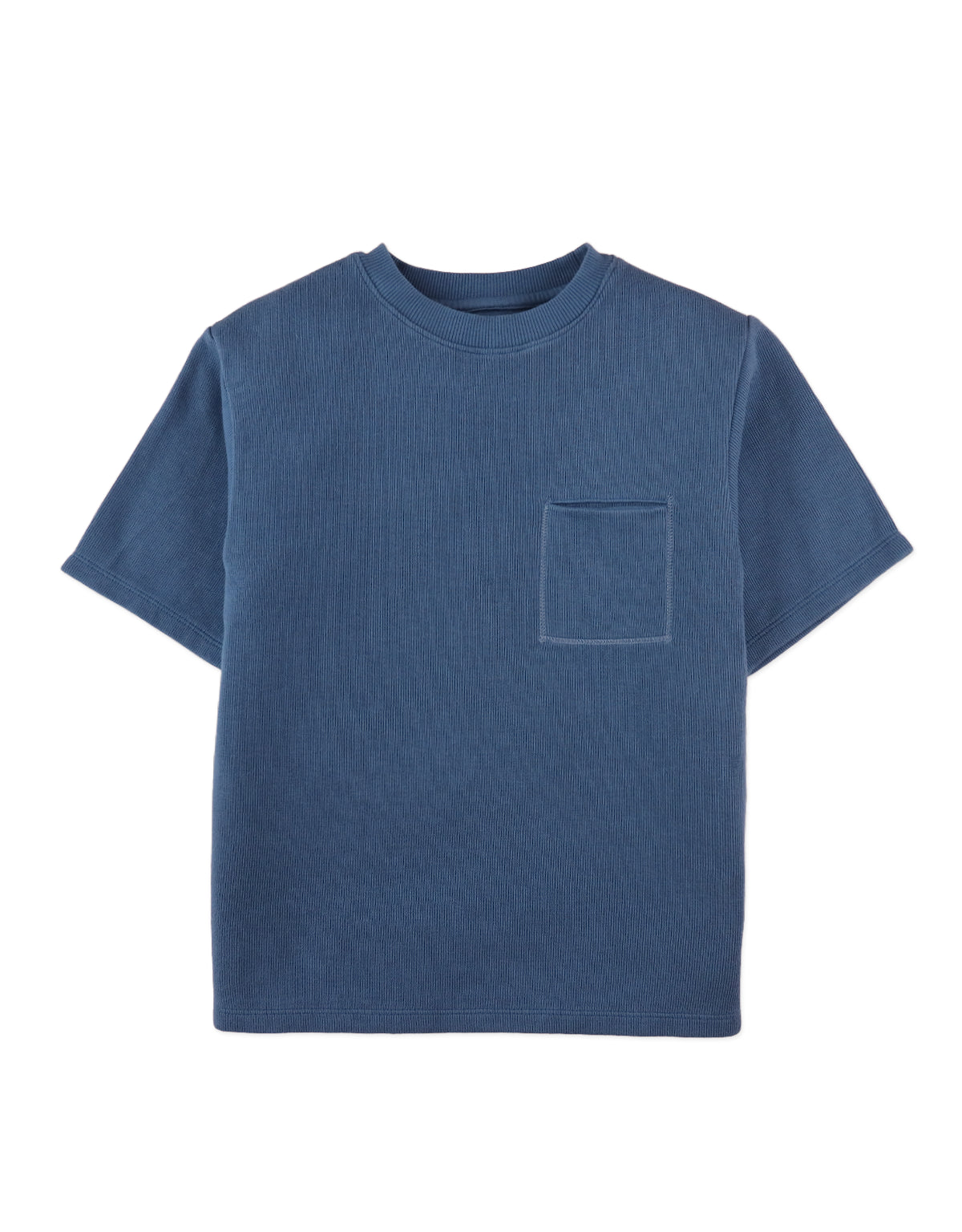Full front photo of Aris Tee in blue with front pocket, showing the chest pocket placement and short-sleeve silhouette, from the Holiday collection of Filipino kids fashion brand Gingersnaps Philippines.
