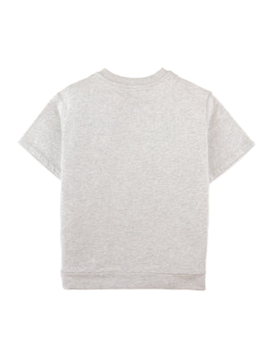 Full back photo of Finnian Combi T-Shirt in gray, showing the plain back panel and sleeve length, from the Holiday collection of Filipino kids fashion brand Gingersnaps Philippines.