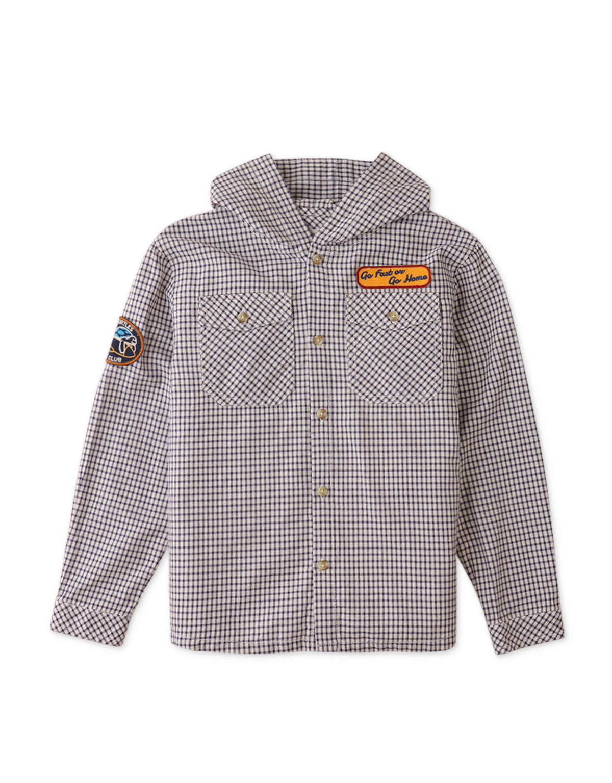 BOYS CHECK HOODED LONG SLEEVES SHIRT