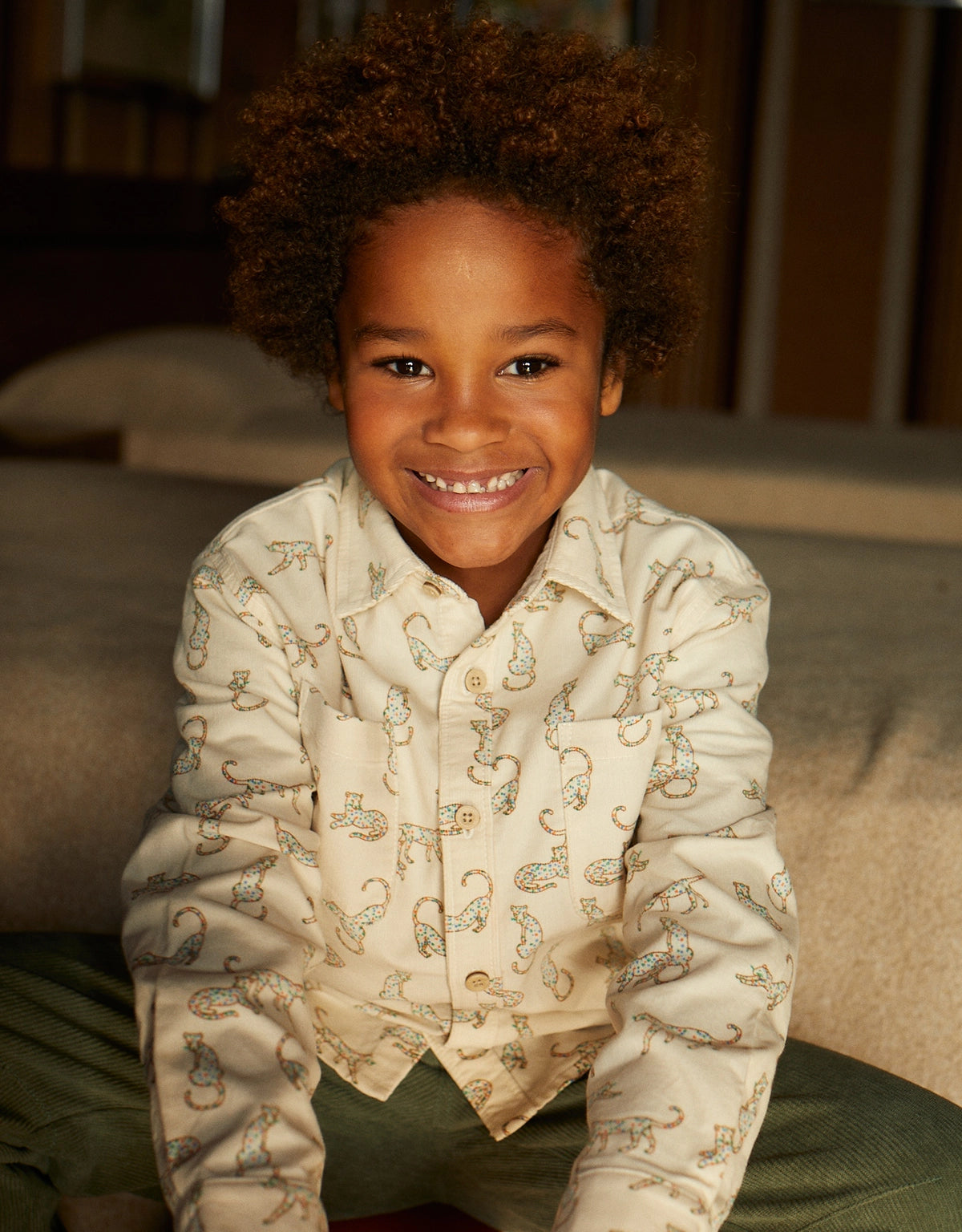 BOYS LEOPARD PRINT FINE CORD SHIRT