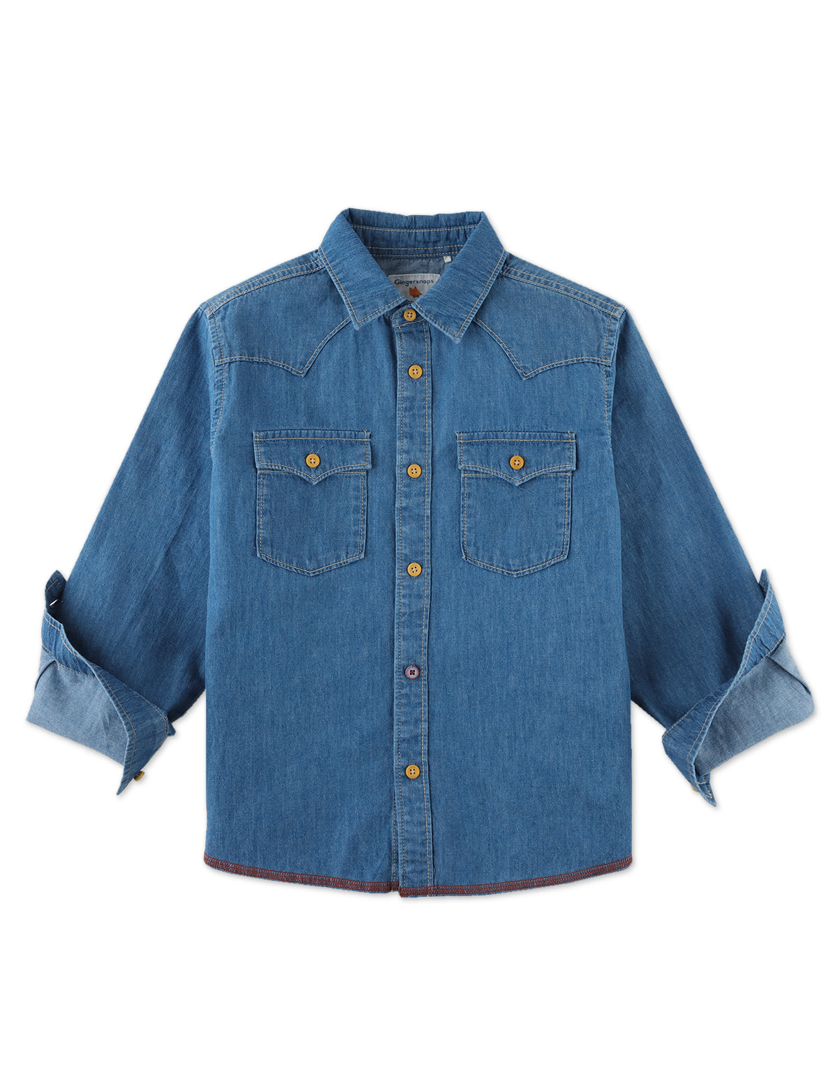 BOYS LIGHT BLUE WASH DENIM WESTERN SHIRT - Main Image