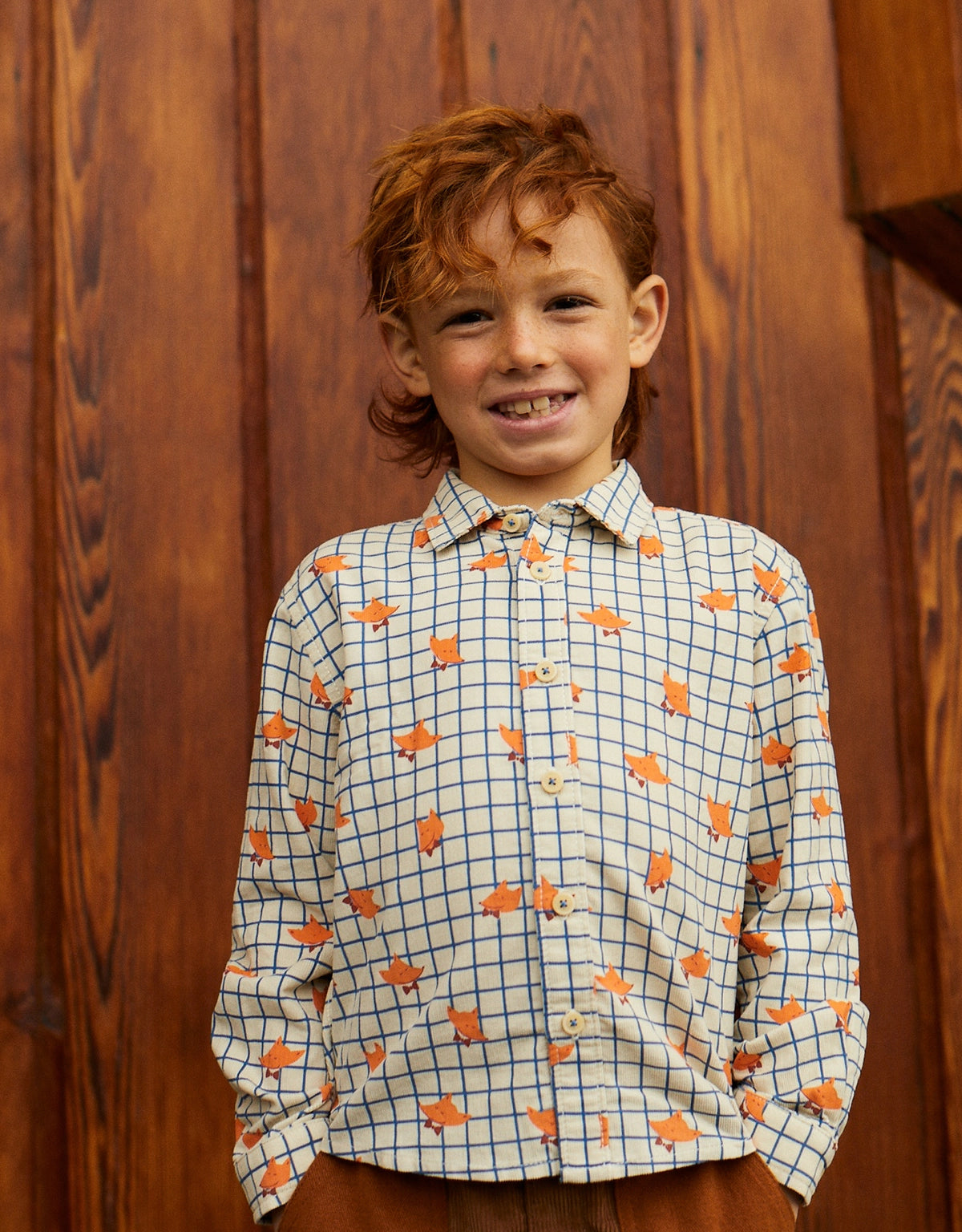 BOYS FOX GRID PRINT SHIRT