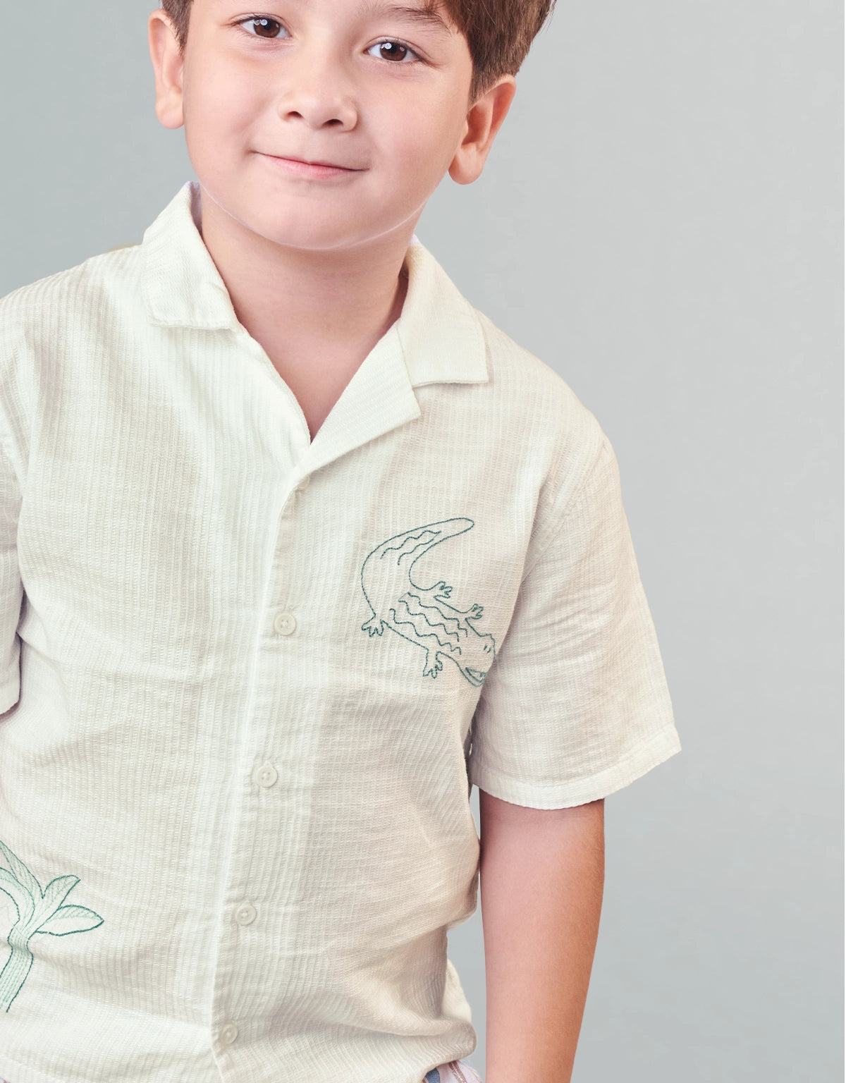 STEVEN EMBROIDERED RESORT SHIRT WITH CROCODILE PRINT