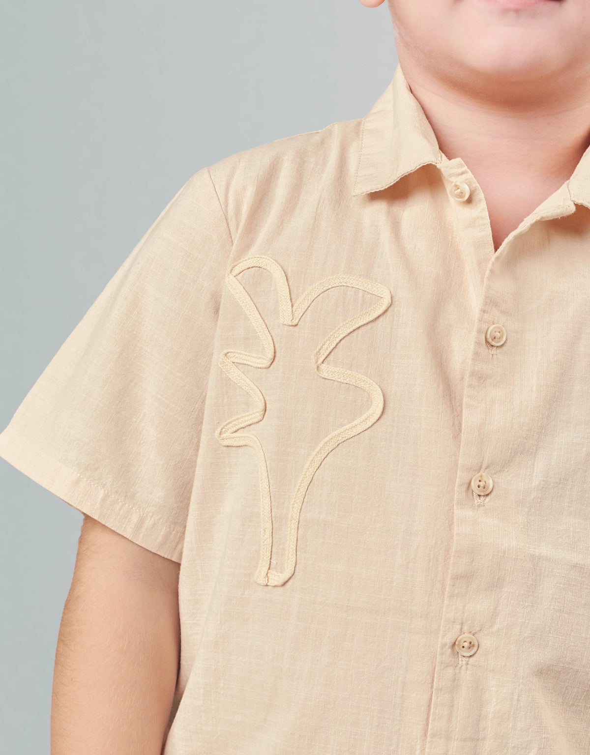 RYUKI LINEN-LIKE COTTON SHIRT WITH CORDING APPLIQUÉ