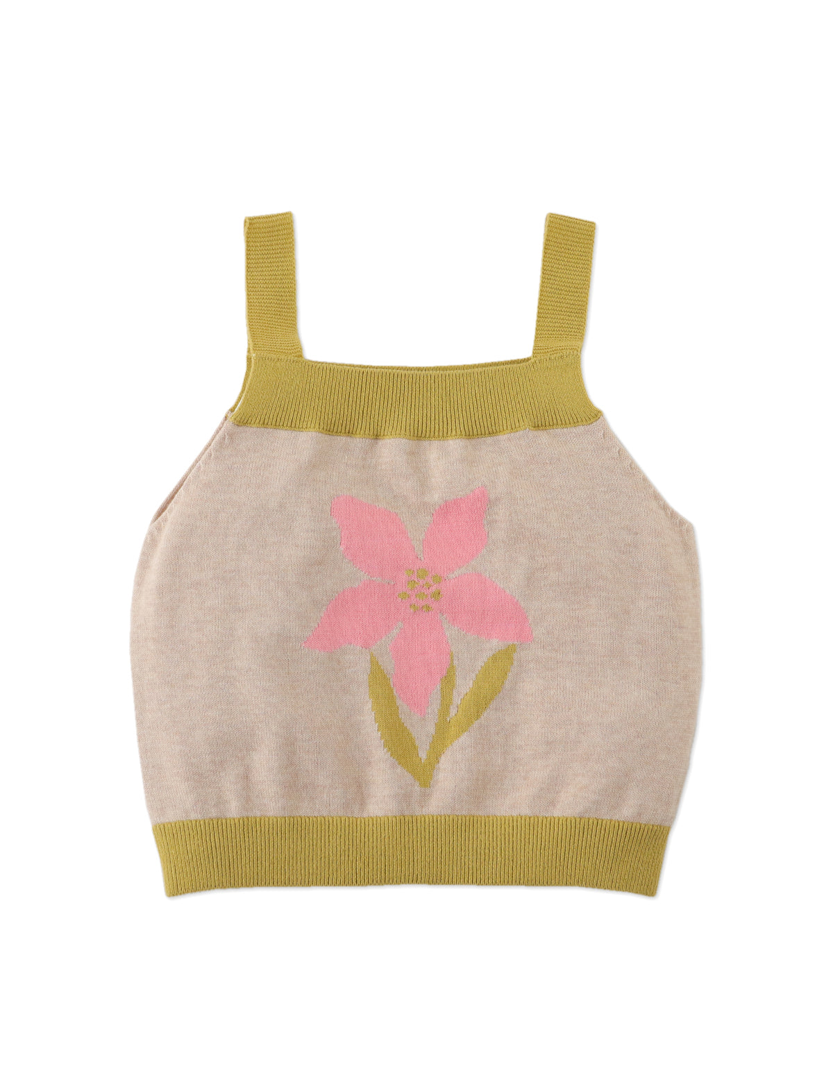 GIRLS FLORAL INTARSIA KNITTED TANK TOP ON MELANGE KNIT