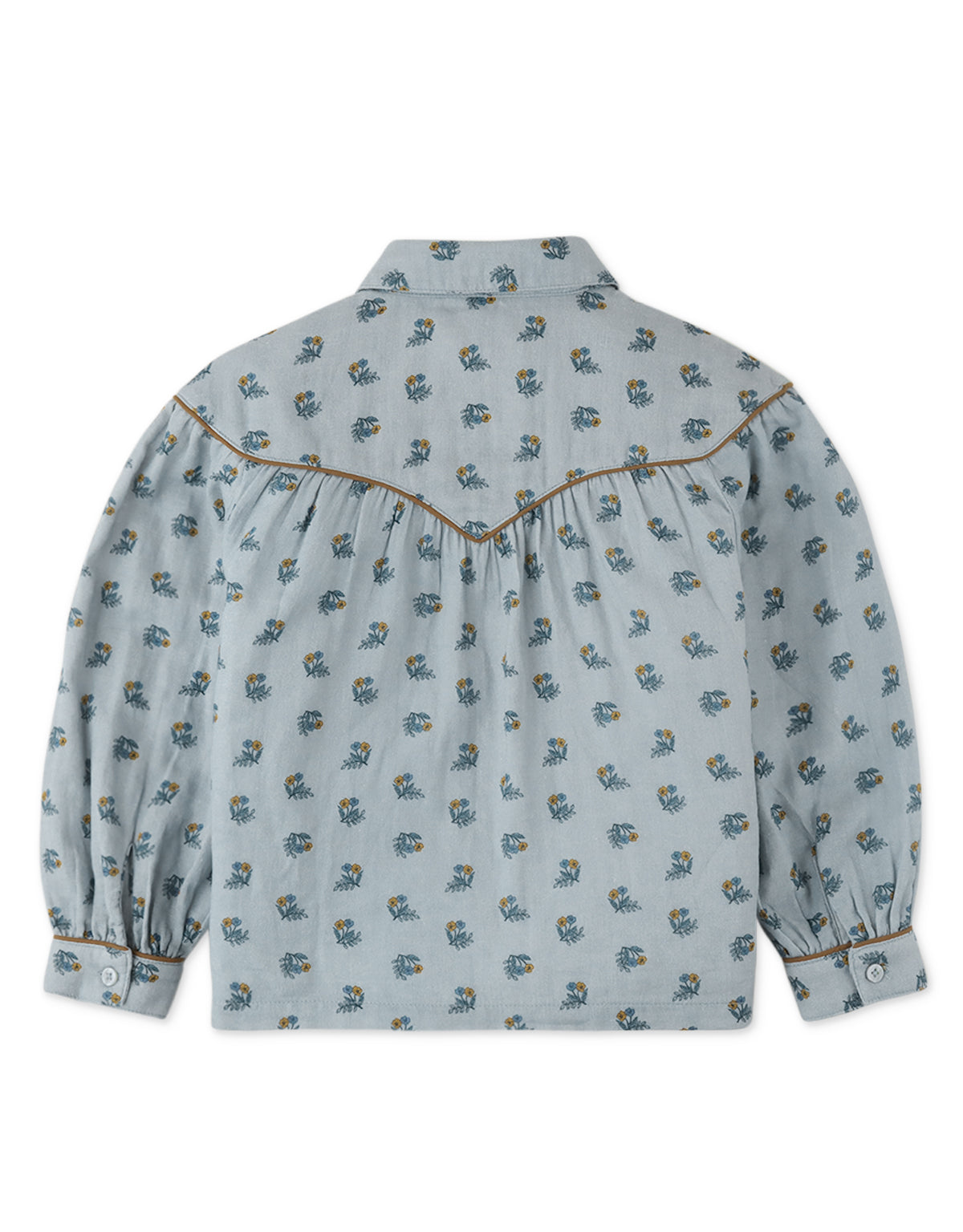 GIRLS PRINTED BUTTON DOWN SHIRT WITH CONTRAST PIPING DETAIL