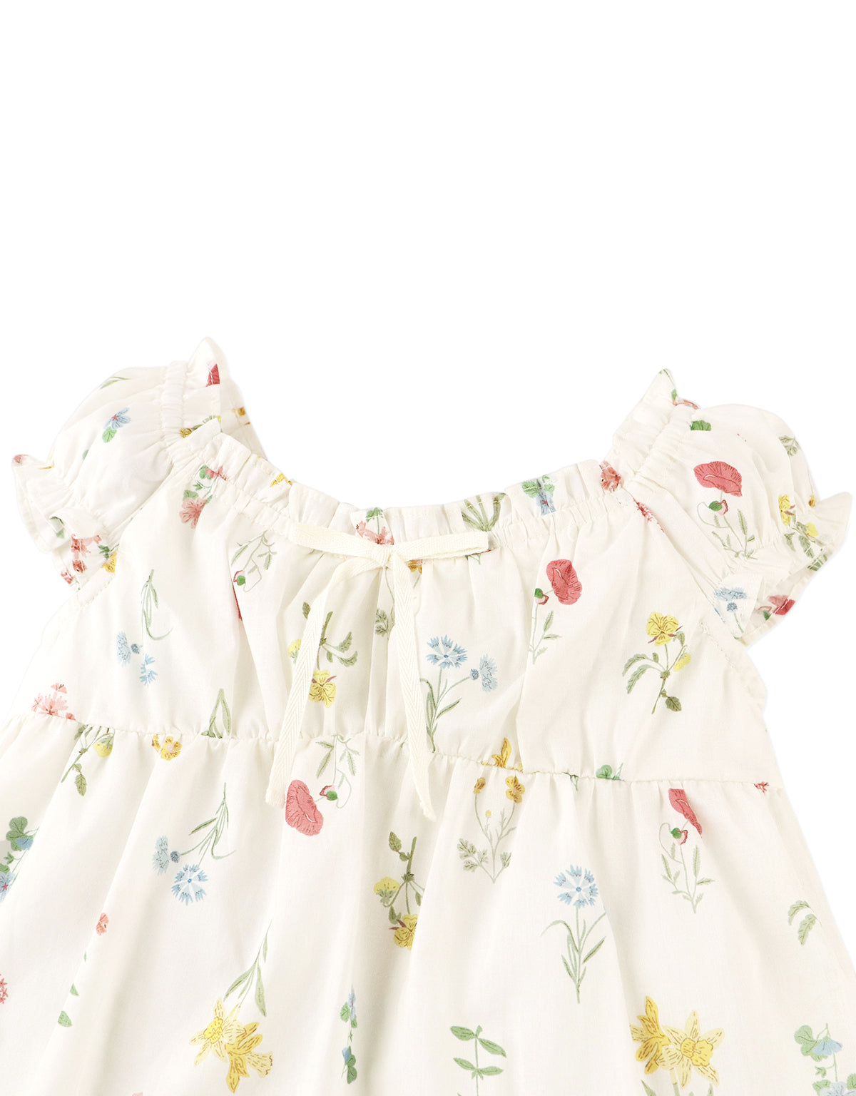 Close-up front detail of the Jennie Cotton Top with Ruffled Details & Puff Sleeves, highlighting ruffled accents and gathered sleeve volume from the Spring Summer collection of Gingersnaps Philippines.