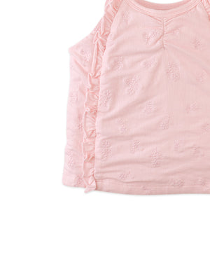 Rosa Floral Embroidered Cotton Knit Blouse with Ruffles style detail