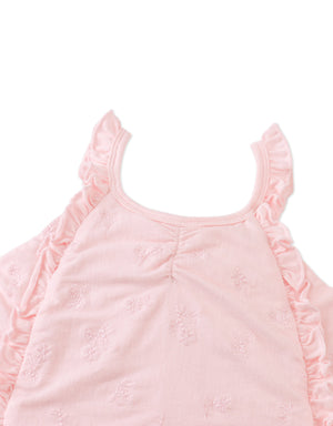Rosa Floral Embroidered Cotton Knit Blouse with Ruffles close-up detail