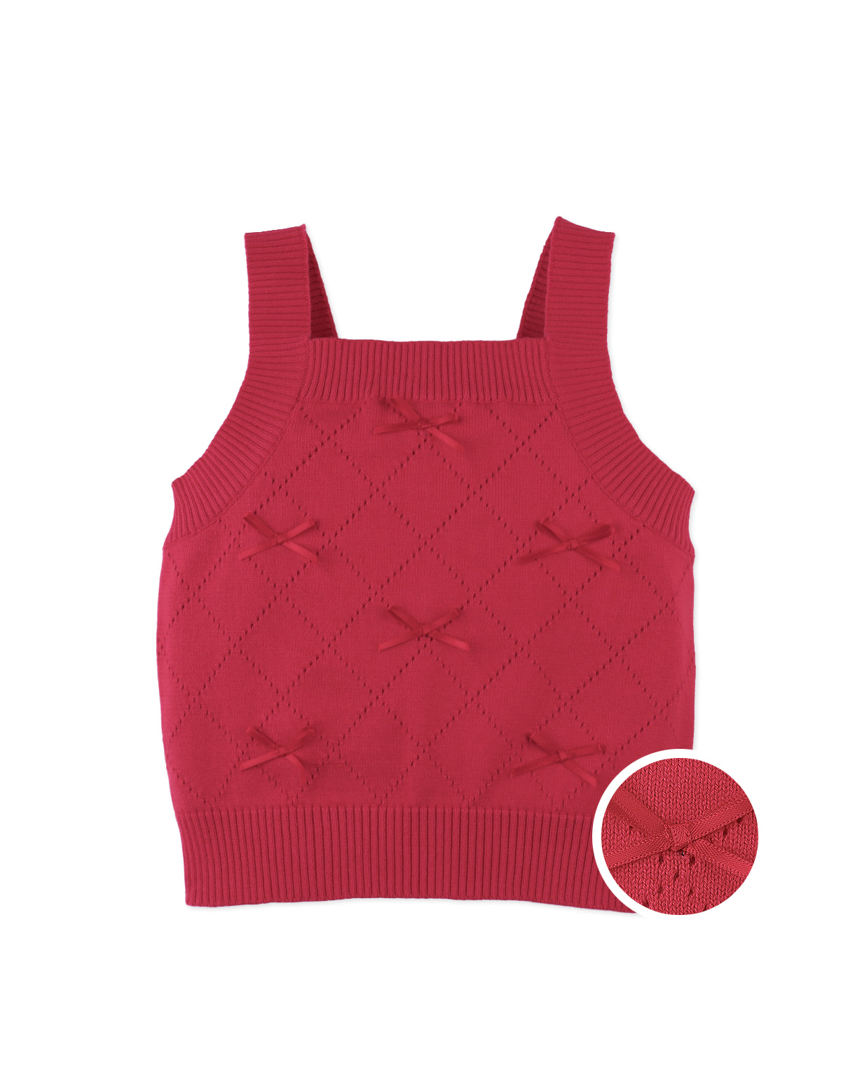 AMANDINE KNITTED POINTELLE TANK TOP WITH BOWS
