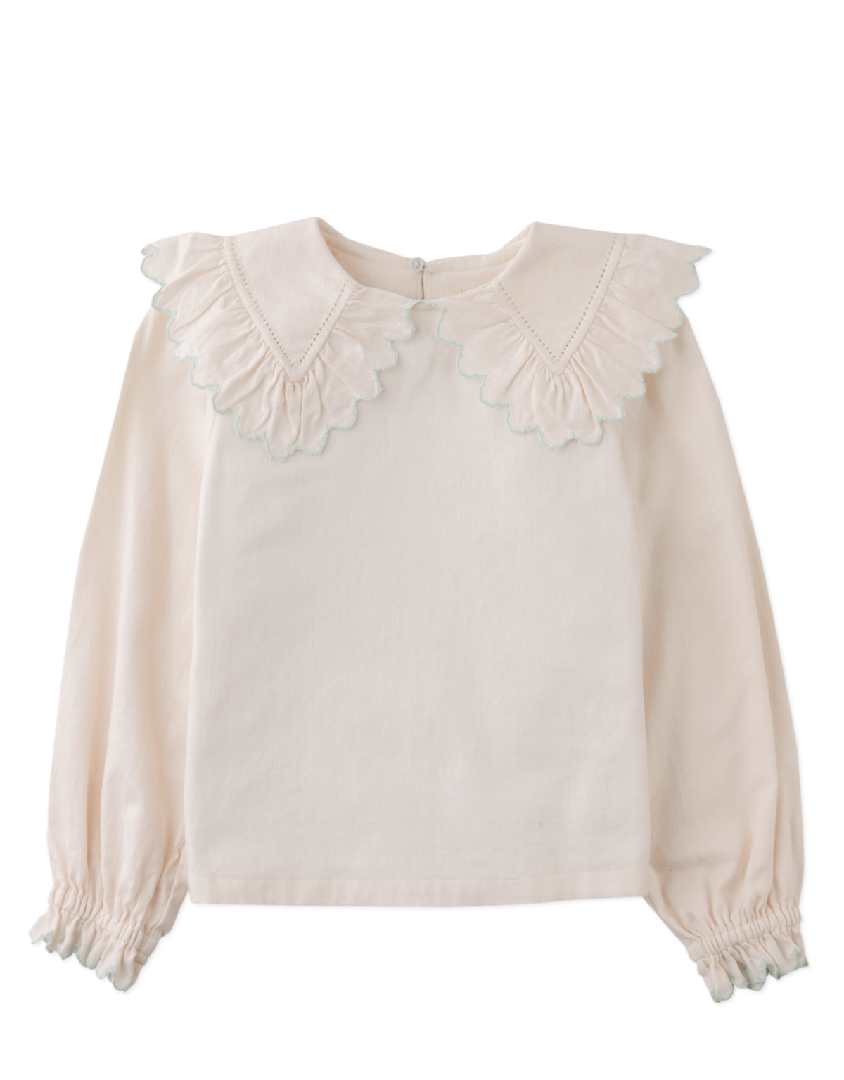 IDINA LONG SLEEVES BLOUSE OFFWHITE WITH BIG RUFFLED COLLAR AND CONTRAST TATTING