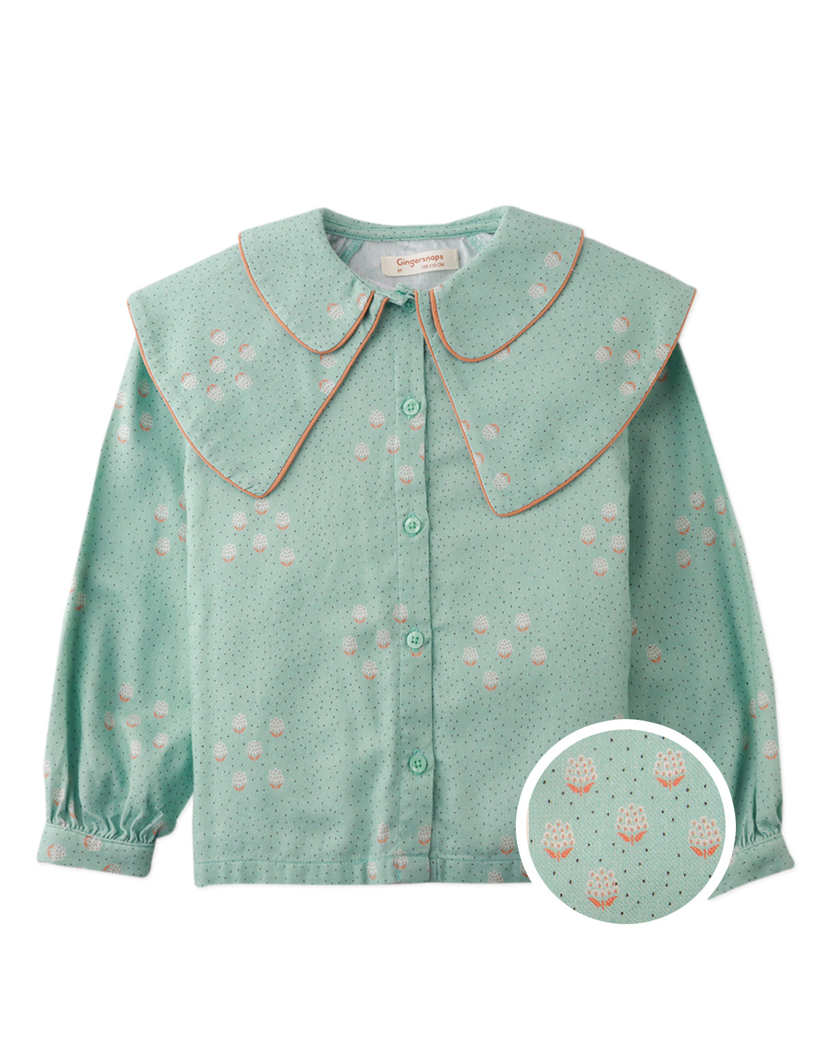 CHARLIZE BLOUSE MINT GROVE WITH COLLAR AND CAPE WITH CONTRAST TRIM