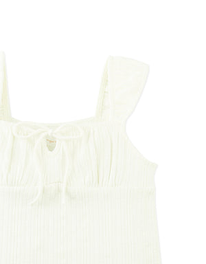 Guenevere Pointelle Blouse With Ruched Sleeves And Matching Tie close-up detail