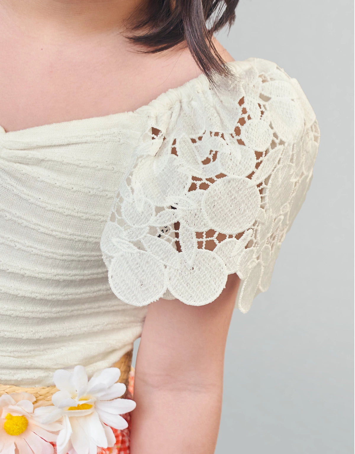 SEVYN CABLE KNIT TOP WITH LACE FLUTTER SLEEVES