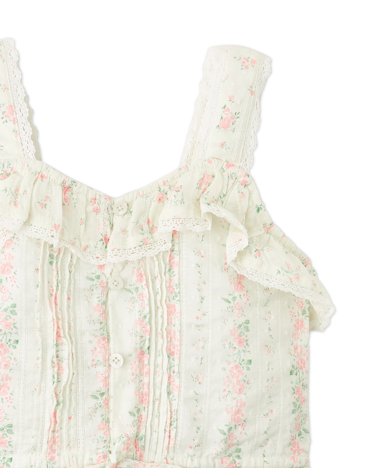 LARISSA PRINTED STRAPPY TOP WITH LACE TRIM AND TIES