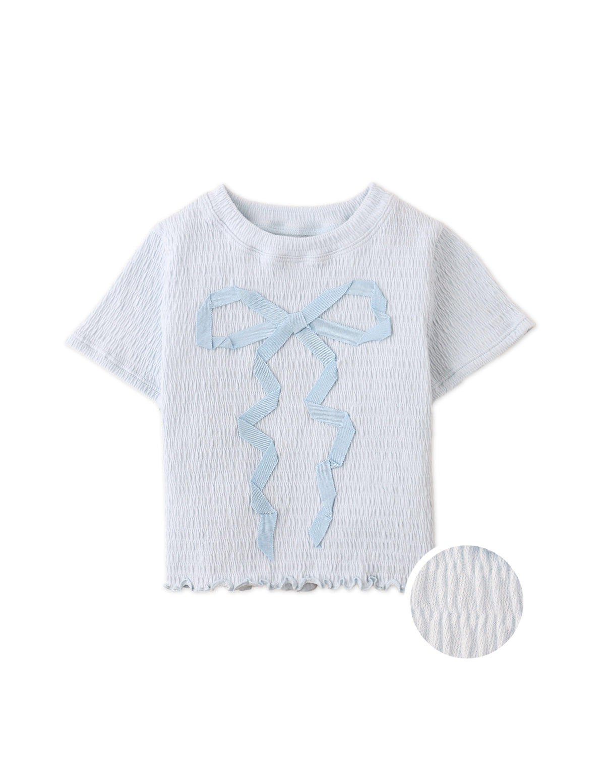 ALESSIA SMOCKED JERSEY BABY TEE WITH BOW APPLIQUÉ