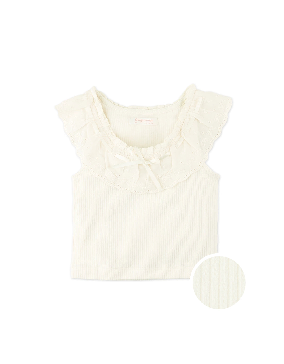 CINDY RIBBED TOP WITH SCALLOPED COLLAR AND BOW