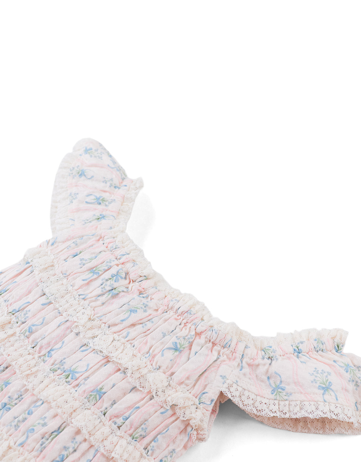 NADIA FLORAL BLOUSE WITH TIERED EYELET SCALLOPS AND RUFFLE SLEEVES