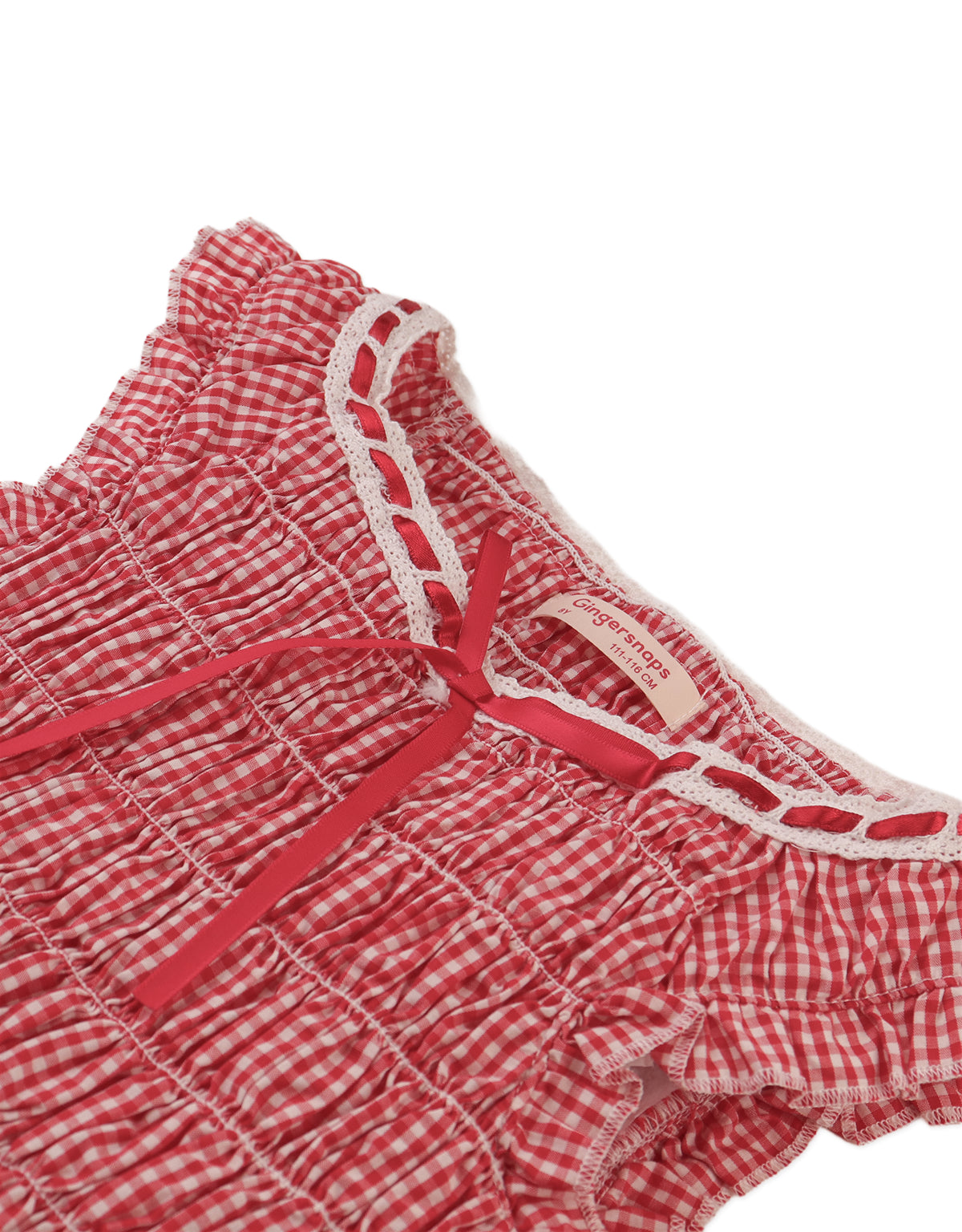 AGNES SMOCKED TOP WITH LACE AND BOW DETAILS