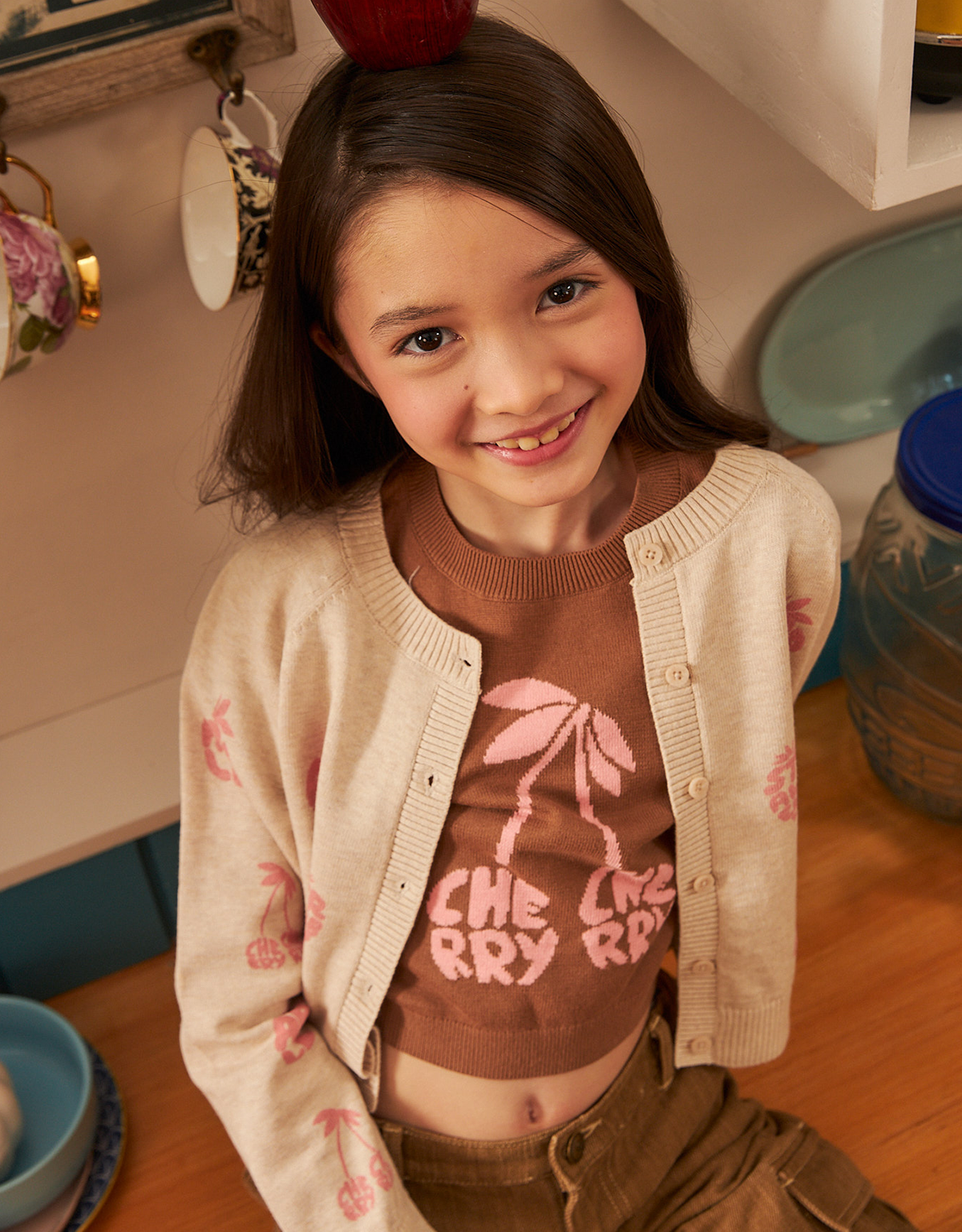 GIRLS MELANGE ALL OVER FRUIT PRINT CARDI