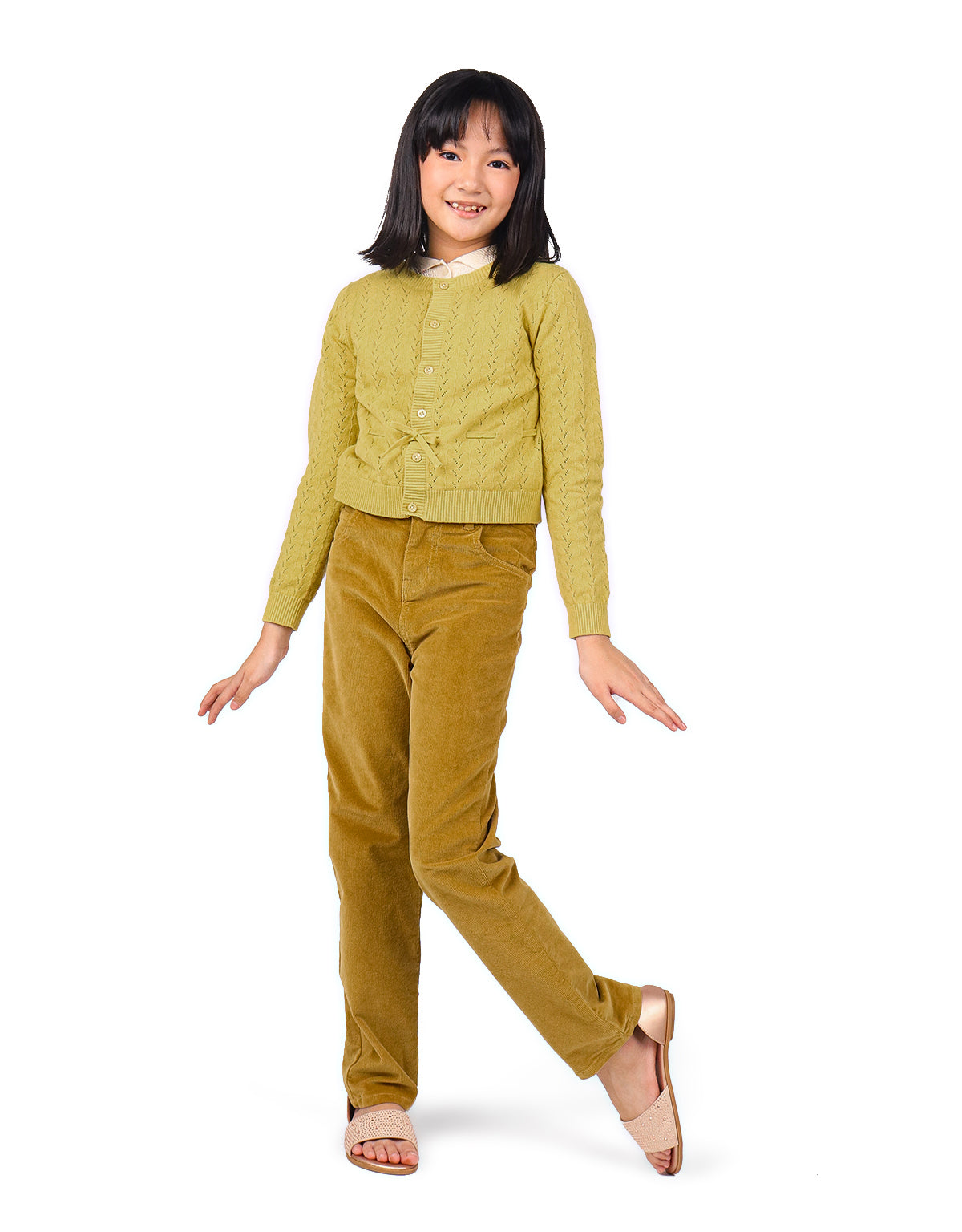 GIRLS POINTELLE TIE-WAIST CARDIGAN