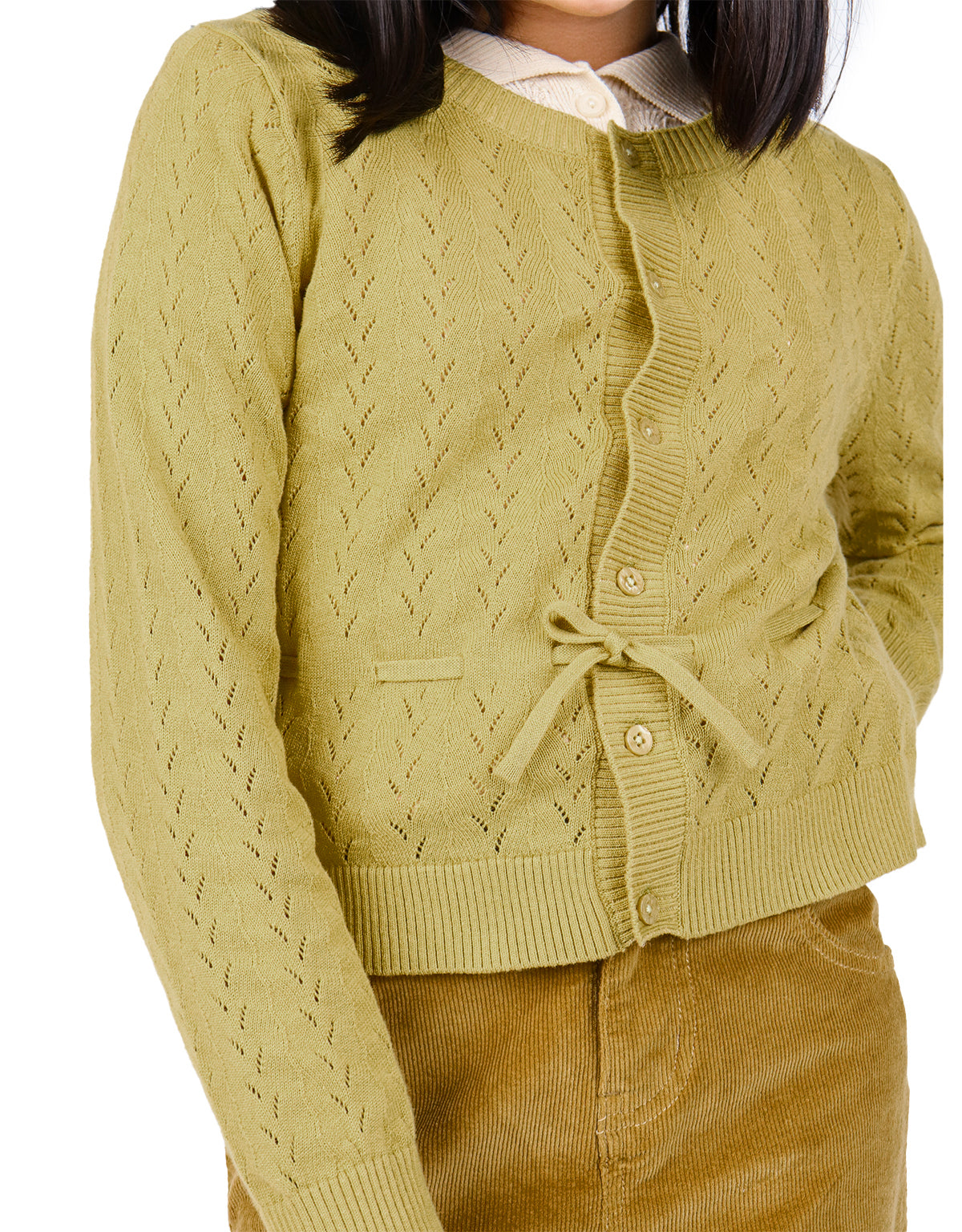 GIRLS POINTELLE TIE-WAIST CARDIGAN