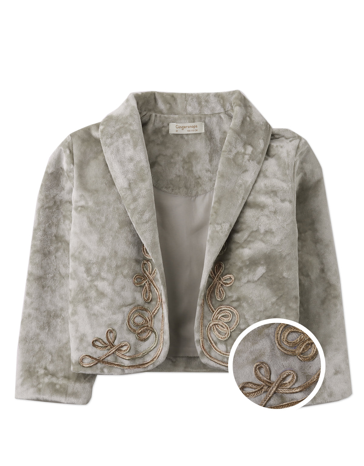 LEONOR BOLERO GRAY WITH SHAWL COLLAR AND CONTRAST ROULEAUX EMBROIDERY