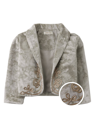 Leonor Bolero Gray With Shawl Collar And Contrast Rouleaux Embroidery front view