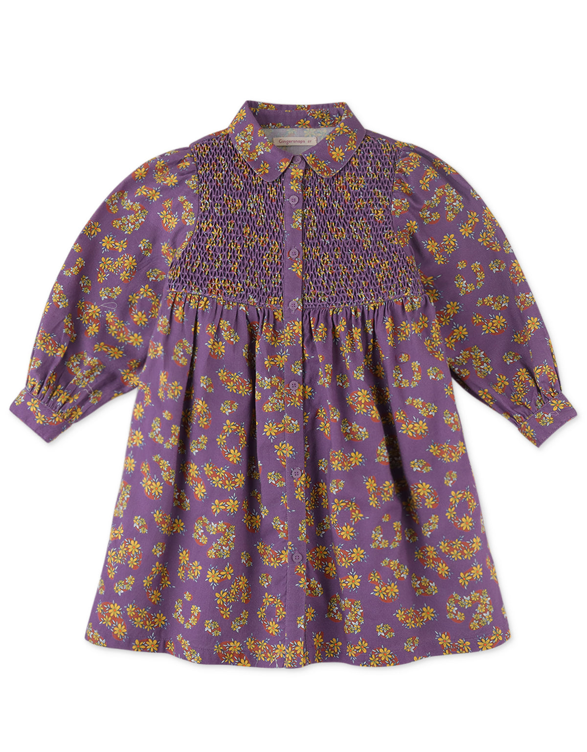GIRLS DITSY PRINT DIAMOND SMOCKED DRESS