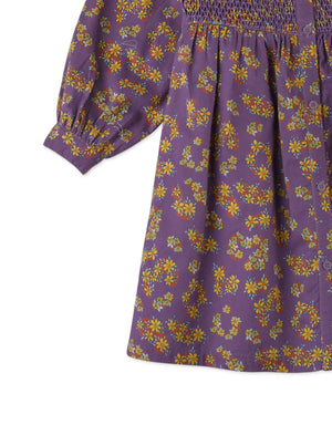 Girls Ditsy Print Diamond Smocked Dress close-up detail
