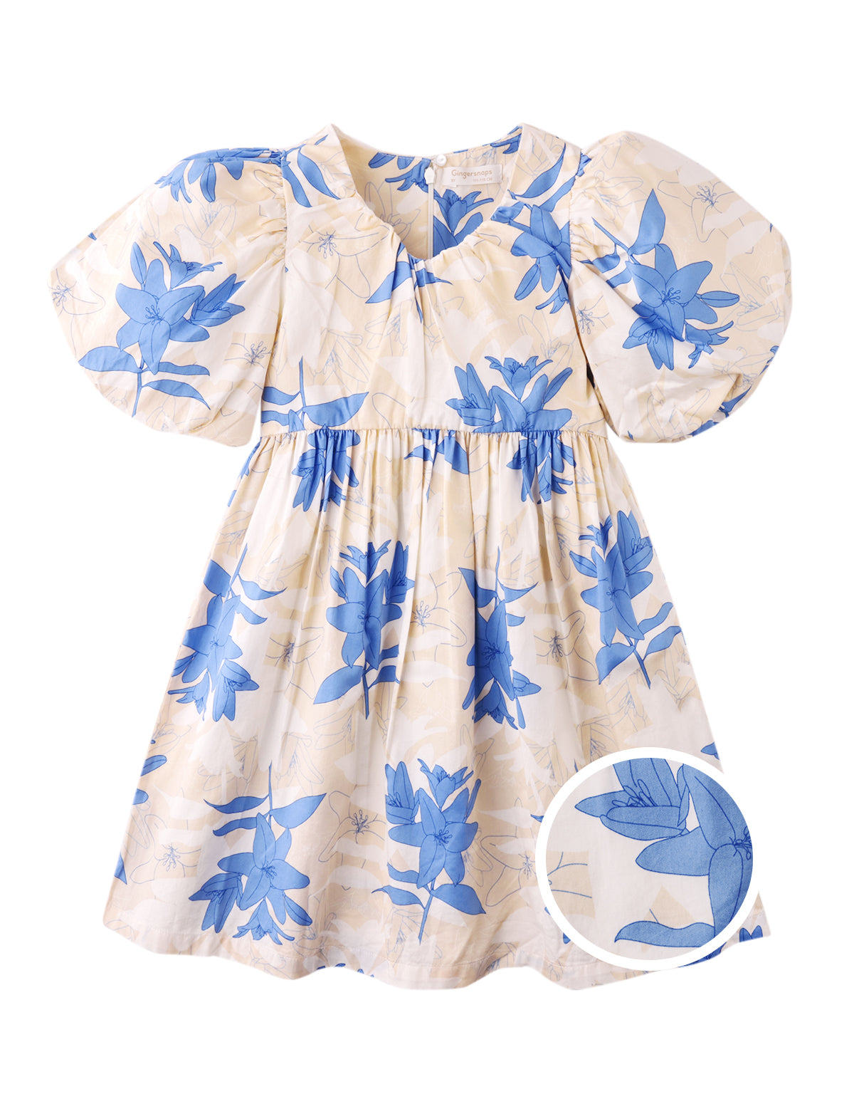 GIRLS AGATHA DRESS BLYTHE WITH RUCHING AND BUBBLE SLEEVES