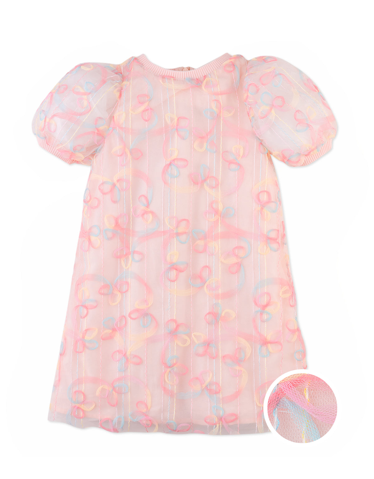 ELEONORA PUFF SLEEVES TULLE DRESS WITH SCRIBBLE EMBROIDERY