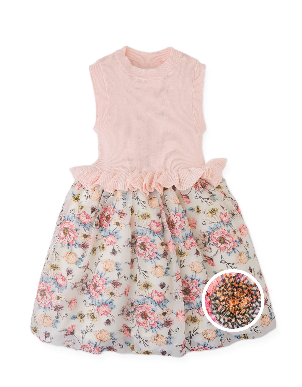 LOUELLA SLEEVELESS KNITTED TOP WITH FLORAL EMBROIDERED TULLE SKIRT